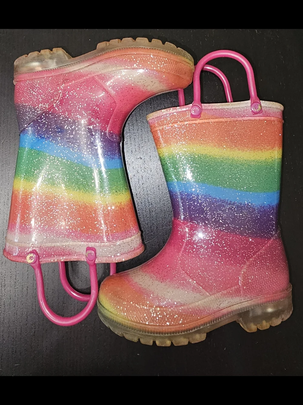 Toddler Light-Up Rain Boots Waterproof, Rainbow, Easy-On Handles, LED 5